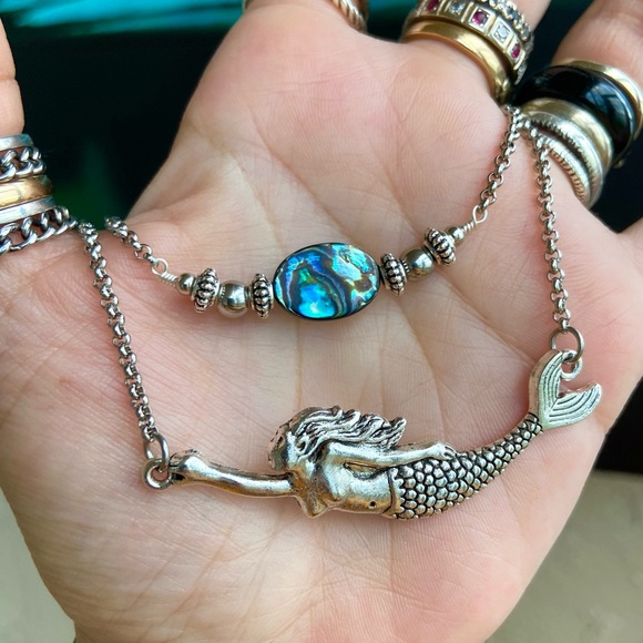 Mermaid abalone necklace . Double layer necklace with genuine blue abalone shell - Picture 5 of 15